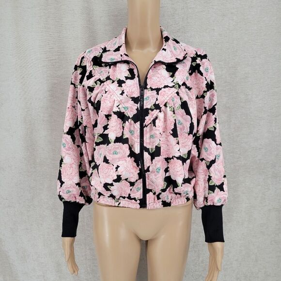 Zara Floral Printed Bomber Jacket Light Pink and Black Women's Small - Picture 1 of 9